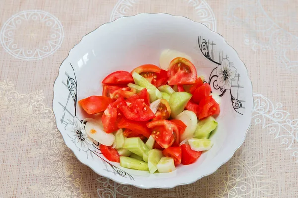 Salada Pepino Tomate Dentro Salada Azerbaijão Baku — Fotografia de Stock
