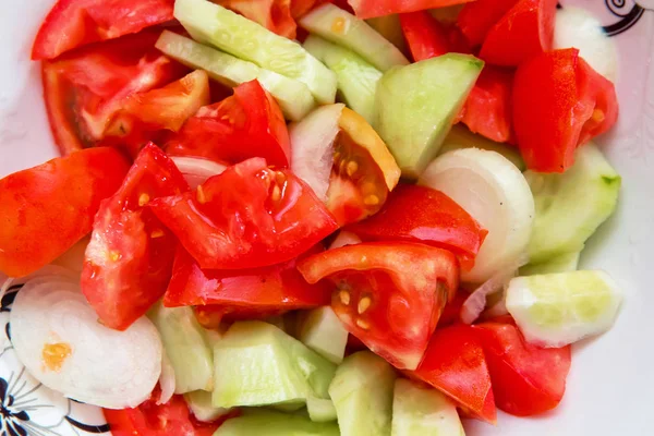 Tomato Cucumber Salad Trough Azerbaijani — Stock Photo, Image