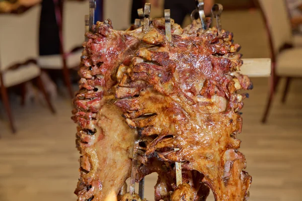 Molti Cottura Tradizionale Turco Arrosto Agnello Barbecues Carne Arrosto Fuoco — Foto Stock