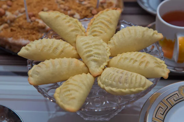 Delizioso Dessert Vacanza Cibo Shekerbura Vassoio Novruz Con Pasticceria Nazionale — Foto Stock