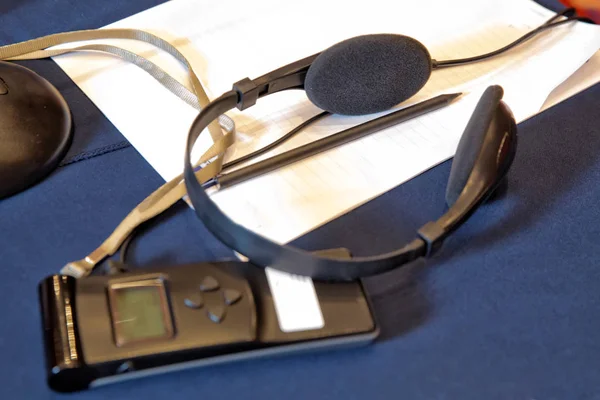 Навушники Використовуються Обладнання Синхронного Перекладу — стокове фото