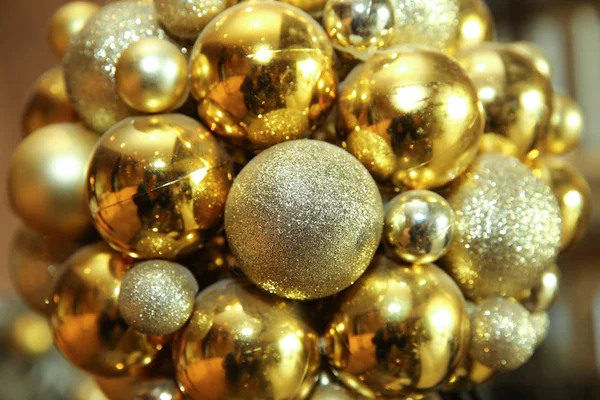 New Year Golden Balls Christmas Balls Close Picture Three Golden Stock Image