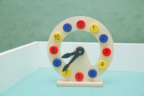 Colorful Wooden Toy Clock Textured Foam Kid Learn Time Beautiful — Stock Photo, Image