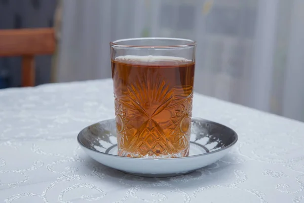 Azerbajdzsán Tea Hagyományos Üveg Vértes Tálca — Stock Fotó