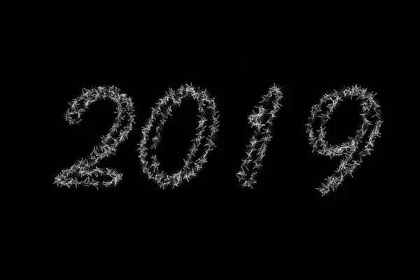 Černé Pozadí 2019 Článek Bílá 2019 New Year Černém Pozadí — Stock fotografie