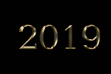 2019 happy New Year siyah arka plan. Altın metin tasarım. Karanlık illüstrasyon golden numaraları ile tebrik. En iyi altın metin efekti .