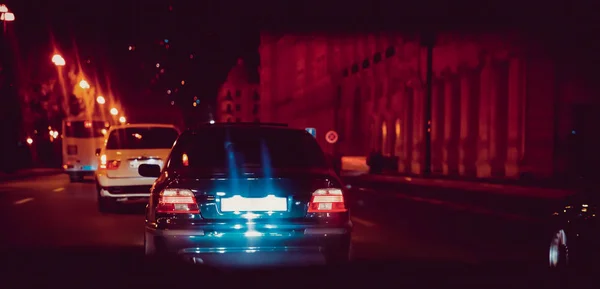 Carretera Ciudad Por Noche Con Luz Eléctrica Amarilla Roja Para — Foto de Stock