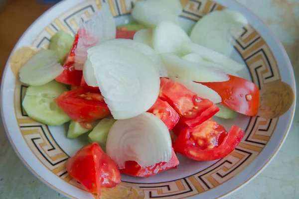 Tomato and cucumber salad . fresh vegetable salad with tomato, cucumber and green onion . Peeled cucumber, tomato, onion salad . Purslane salad with tomatoes and cucumbers .