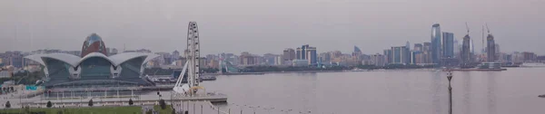 Panoramic sunny summer view of Baku, capital city of Azerbaijan. Panorama Baku from The Caspian Sea