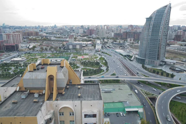 Bridges, roads. Top view . Aerial view of highway and overpass in city .Aerial photo of urban elevated road junction and interchange overpass in city with light traffic