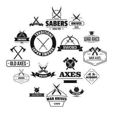 Çelik silah logo Icons set, basit tarzı