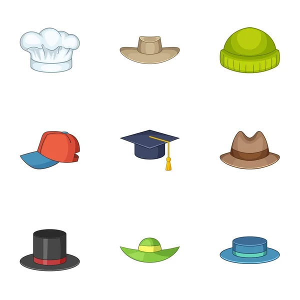 Conjunto de ícones de chapéu de malha, estilo cartoon —  Vetores de Stock