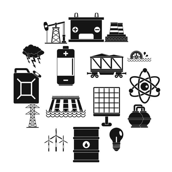 Energiebronnen items iconen set, eenvoudige stijl — Stockvector