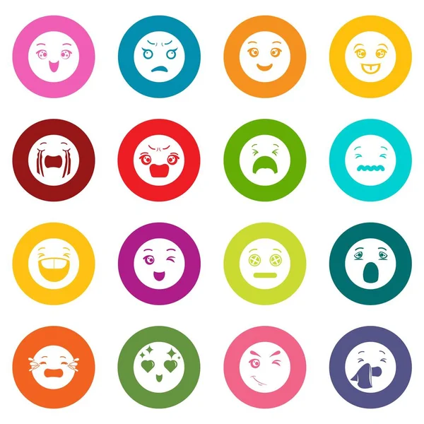 Sonrisas iconos conjunto círculos coloridos vector — Vector de stock