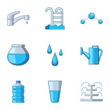 Ev su Icons set, karikatür tarzı