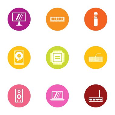 Teknik monitör simgeler kümesi, düz stil