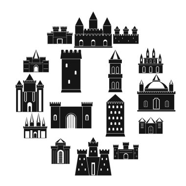 Kuleleri ve kaleler Icons set, basit tarzı