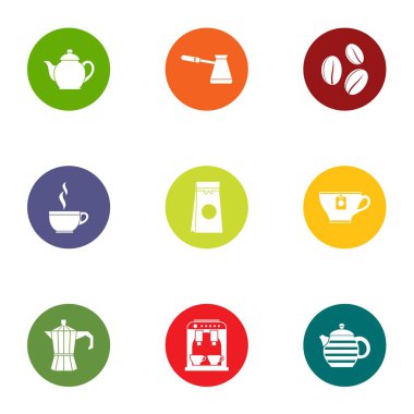 Çay zevk Icons set, düz stil