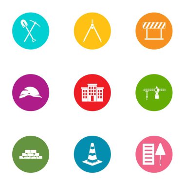 Sokak inşaat Icons set, düz stil