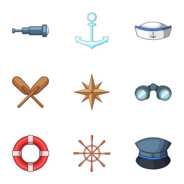 Kaptan Icons set nakliye, karikatür tarzı