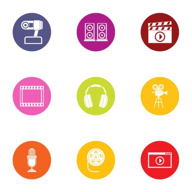 Icons set, düz stil Medya Merkezi