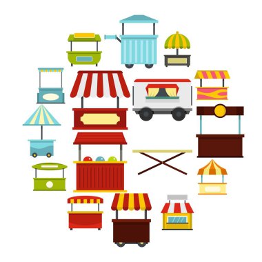 Düz stil sokak gıda kamyon Icons set
