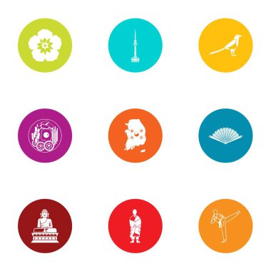 Asya çılgınlığı simgeler ayarla, stil düz