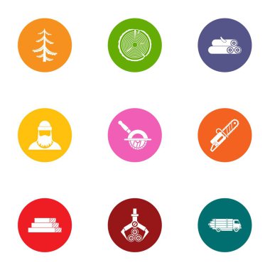 Ahşap Icons set hasat, düz stil