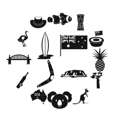 Avustralya seyahat Icons set, basit tarzı