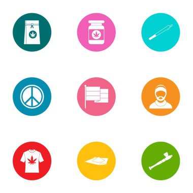 Narkotik Icons set, düz stil