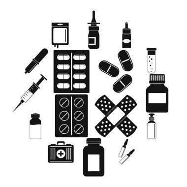 Farklı ilaçlar Icons set, basit tarzı