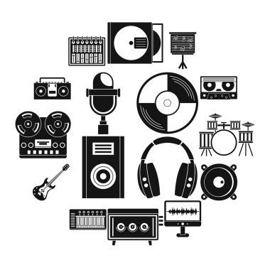 Stüdyo kayıt Icons set, basit stil öğeleri