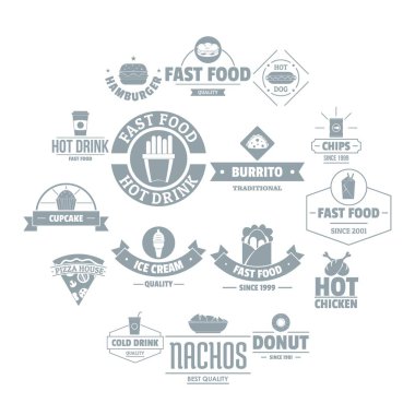 Fast food logo Icons set, basit tarzı
