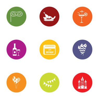 Maskeli balo Icons set, düz stil