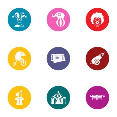 Sirk konser Icons set, düz stil