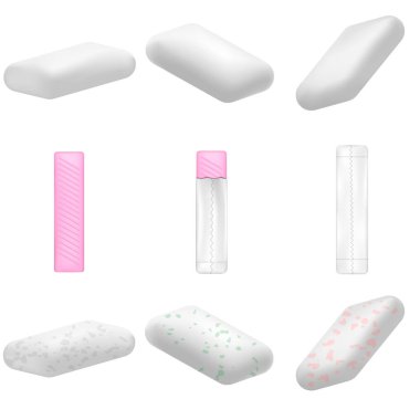 Kabarcık mockup kümesi çiğneme sakızı. 9 sakız çiğneme kabarcık örnekler web için gerçekçi çizimi