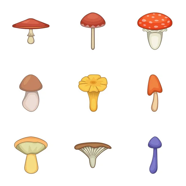 Conjunto de ícones de cogumelos comestíveis, estilo cartoon — Vetor de Stock