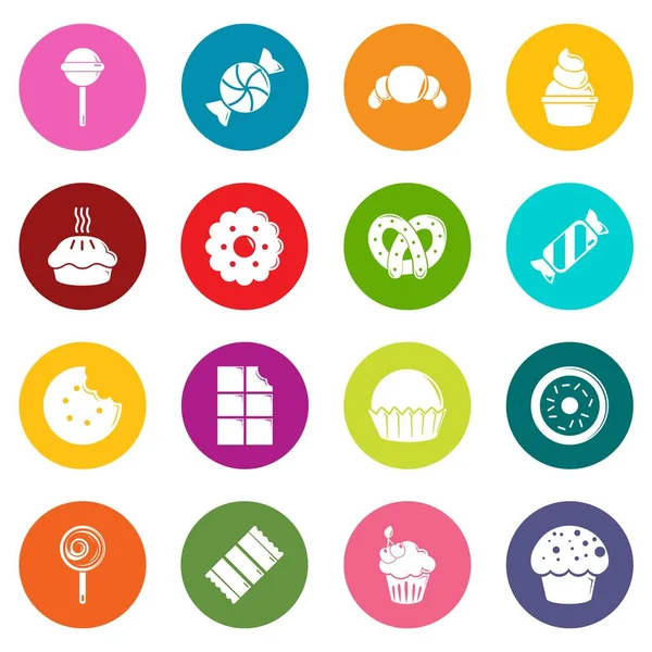 Snoep candy taarten iconen set kleurrijke cirkels vector — Stockvector
