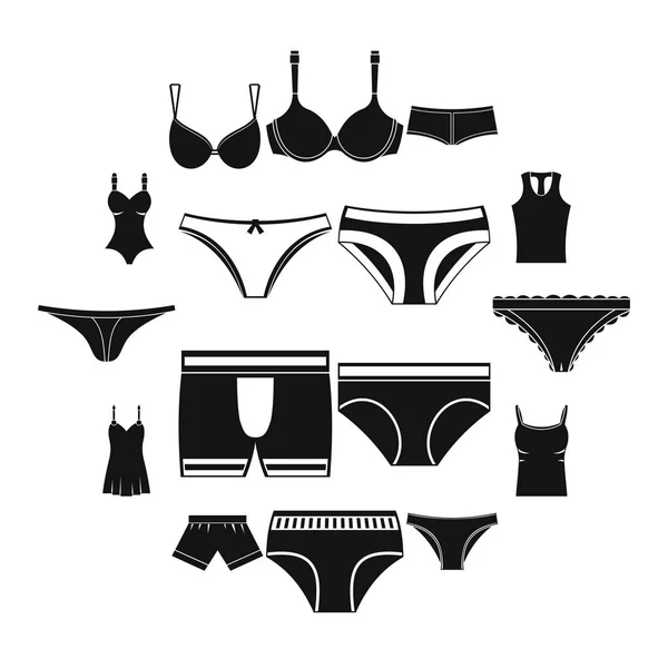 Ondergoed items iconen set, eenvoudige stijl — Stockvector