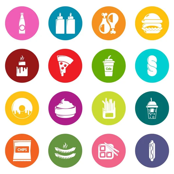 Iconos de comida rápida conjunto círculos coloridos vector — Vector de stock