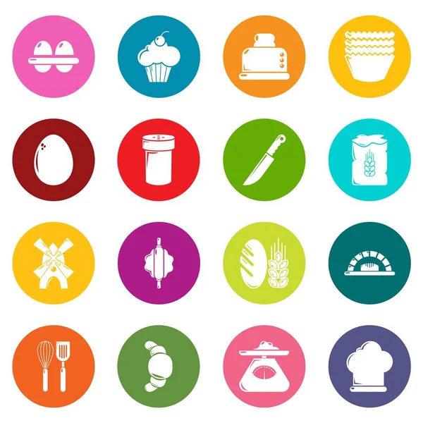 Panadería iconos conjunto círculos coloridos vector — Vector de stock