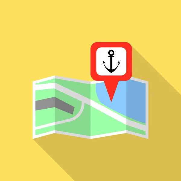 Moře přístav mapa pin ikonu, plochý — Stockový vektor