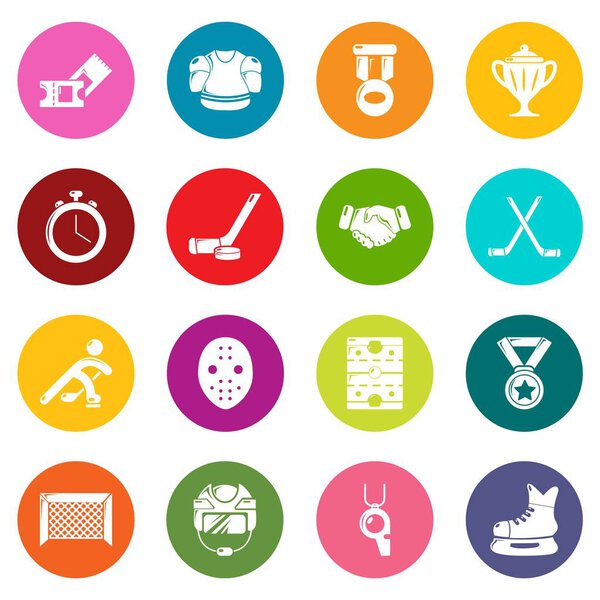 Hockey icons set colorful circles vector