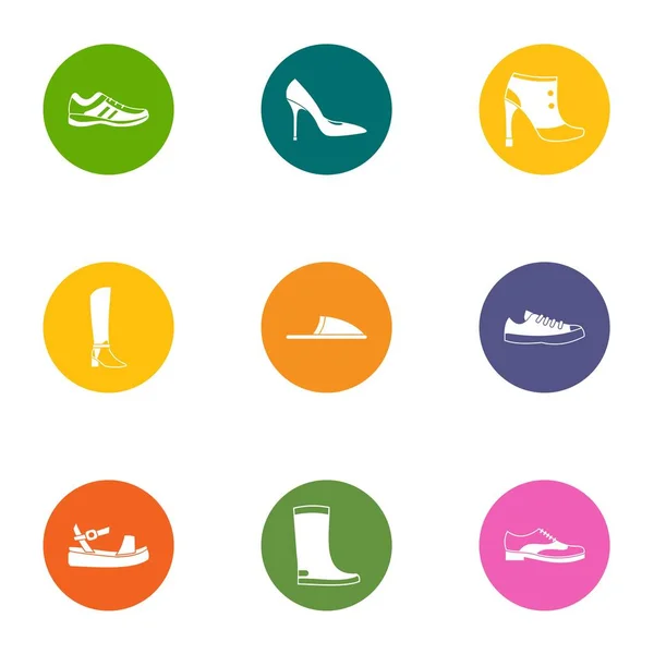 Ensemble d'icônes de chaussure, style plat — Image vectorielle