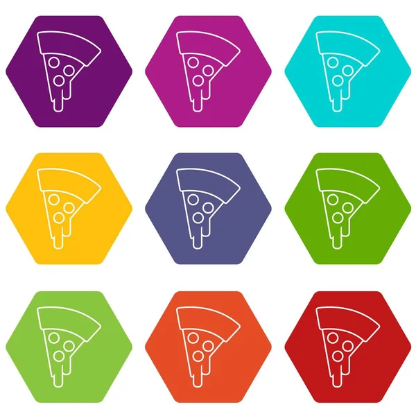 Пицца значки набор 9 вектор — стоковый вектор