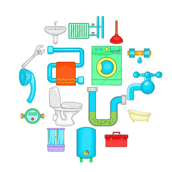 Badezimmer Icons Set, Cartoon-Stil — Stockvektor