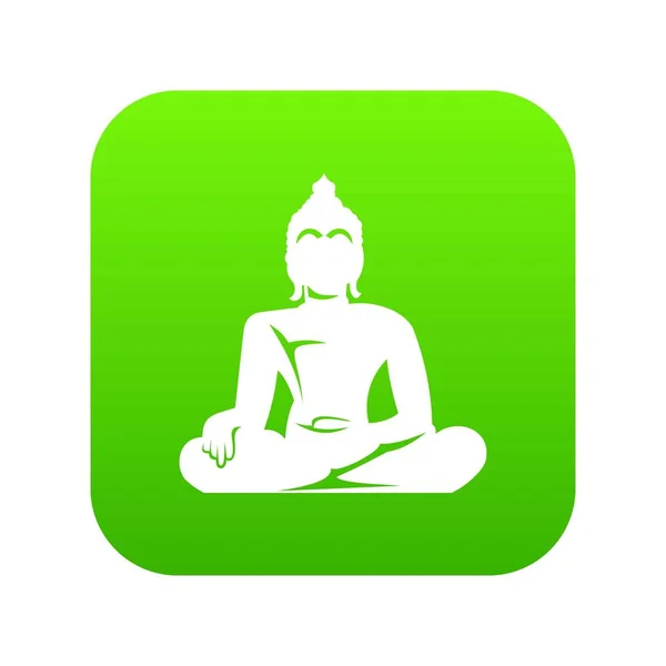 Standbeeld van Boeddha zittend in lotus pose pictogram digitale groen — Stockvector