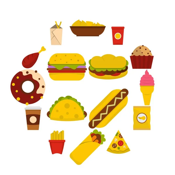 Düz stil Fast food Icons set — Stok Vektör