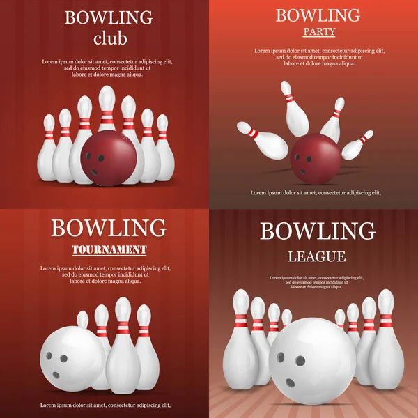 Bowlingkegling Banner Konzeptset, realistischer Stil — Stockvektor