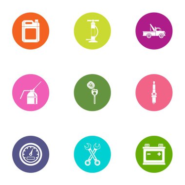 Araba mekanik Icons set, düz stil